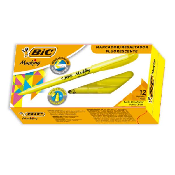 Marca Texto BIC Amarelo Ponta Chanfrada CX 12 UN