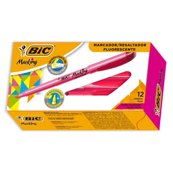 Marca Texto BIC Rosa Brite Ponta Chanfrada CX 12 UN