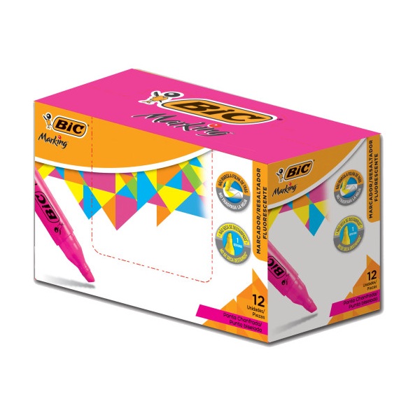 Marca Texto BIC Rosa Florecente Marking Ponta Chanfrada CX 12 UN