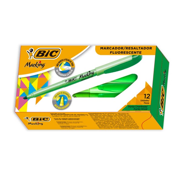 Marca Texto BIC Verde Brite Ponta Chanfrada CX 12 UN