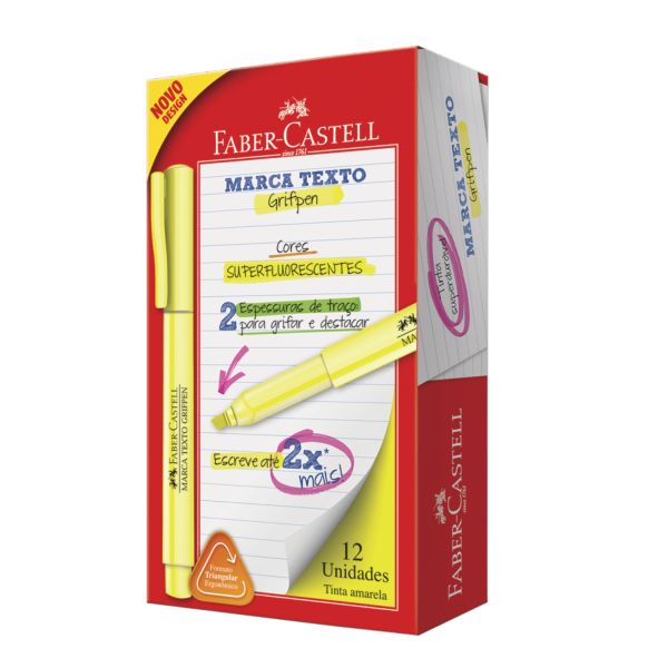 Pincel Marca Texto Faber Castell Grifpen Amarelo CX 12 UN