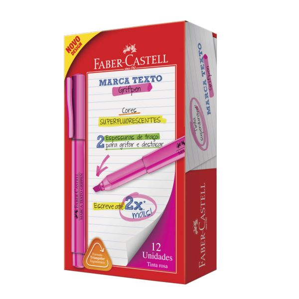 Pincel Marca Texto Faber Castell Grifpen Rosa CX 12 UN