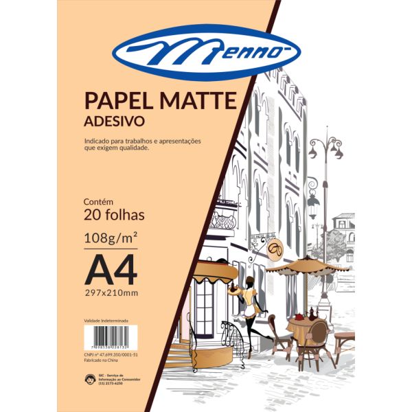 Papel Fotográfico Menno Gráfica Matte Fosco Alto Adesivo A4 Jato de Ti