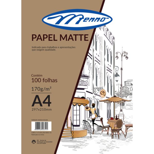 Papel Fotográfico Menno Gráfica Matte Fosco A4 Jato de Tinta 170gr PCT