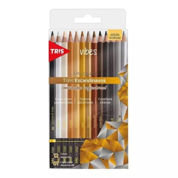 Lápis de Cor Tris Paleta Especial Escandinava 12 Cores e 1 Lápis 6B 1