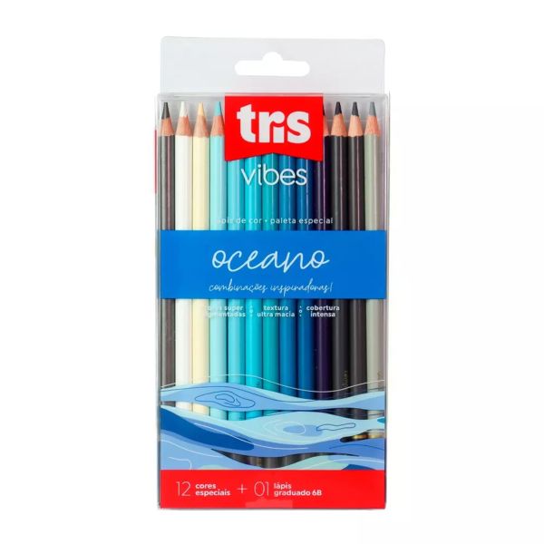 Lápis de Cor Tris Paleta Especial Oceano 12 Cores e 1 Lápis 6B 1 UN