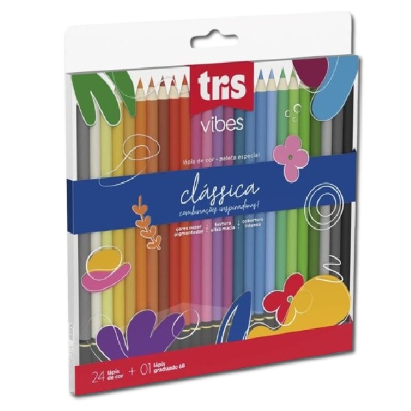 Lápis de Cor Tris Paleta Especial Clássica 24 Cores e 1 Lápis 6B 1 UN