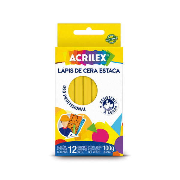 Lápis de Cera Acrilex Estaca Amarelo 12 UN