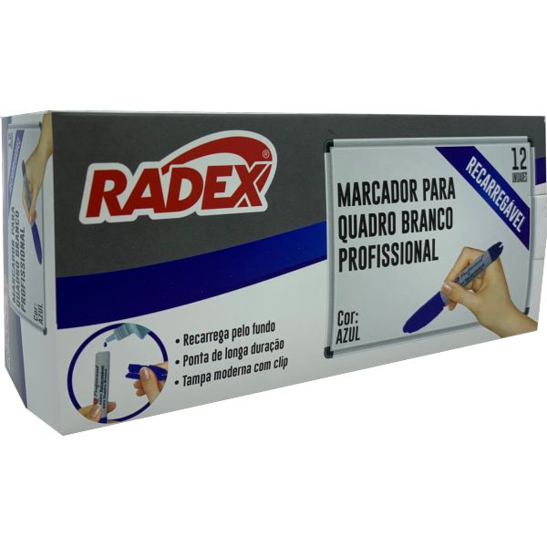 Pincel Marcador Radex Quadro Branco com Clip Azul CX C/12 UN