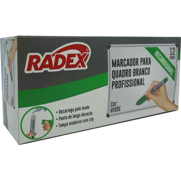 Pincel Quadro Branco Radex Recarregavel Traço 3.0mm Verde CX C/12 UN