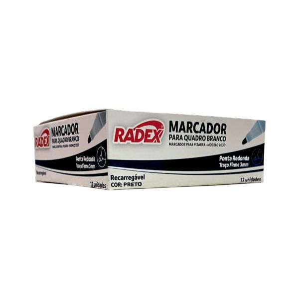 Pincel Quadro Branco Radex Recarregavel Traço 3.0mm Preto CX C/12 UN