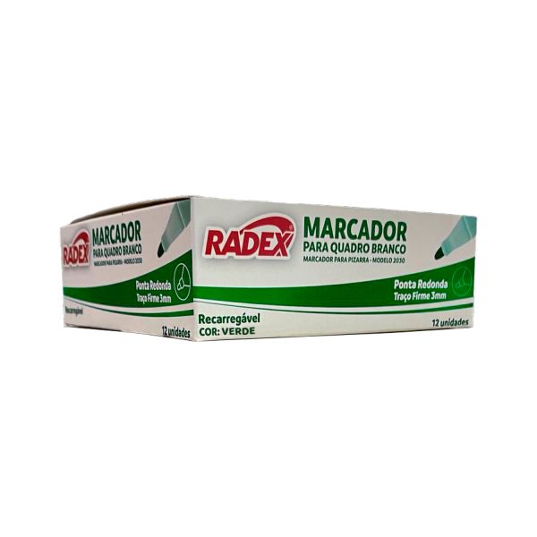 Pincel Quadro Branco Radex Recarregavel Traço 3.0mm Verde CX C/12 UN