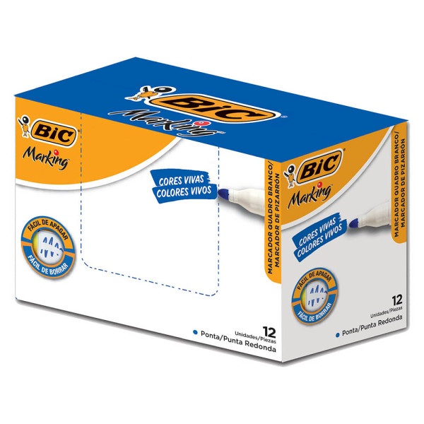 Pincel Marcador Quadro Branco Recarregável Azul CX C/12 UN