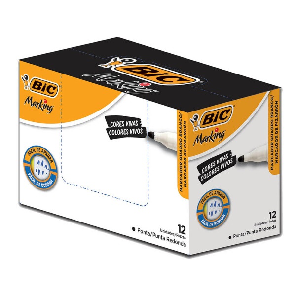 Pincel Marcador Bic Quadro Branco Recarregável Preto CX C/12 UN