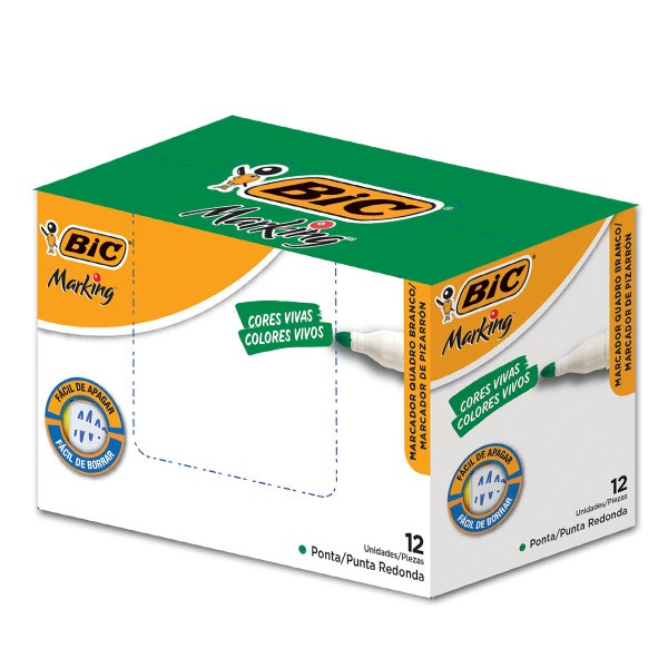 Pincel Marcador Bic Quadro Branco Recarregável Verde CX C/12 UN