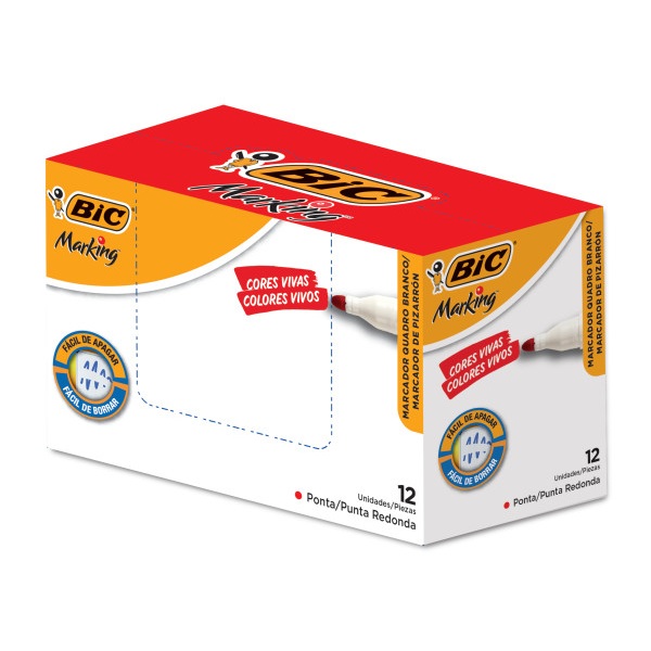 Pincel Marcador Bic Quadro Branco Recarregável Vermelho CX C/12 UN