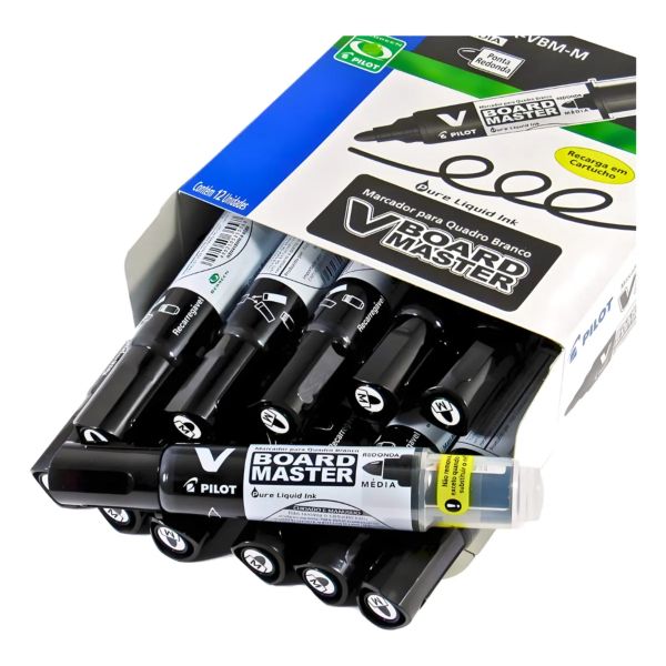 Pincel Quadro Branco Pilot Ponta Substituível Preto CX C/12 UN