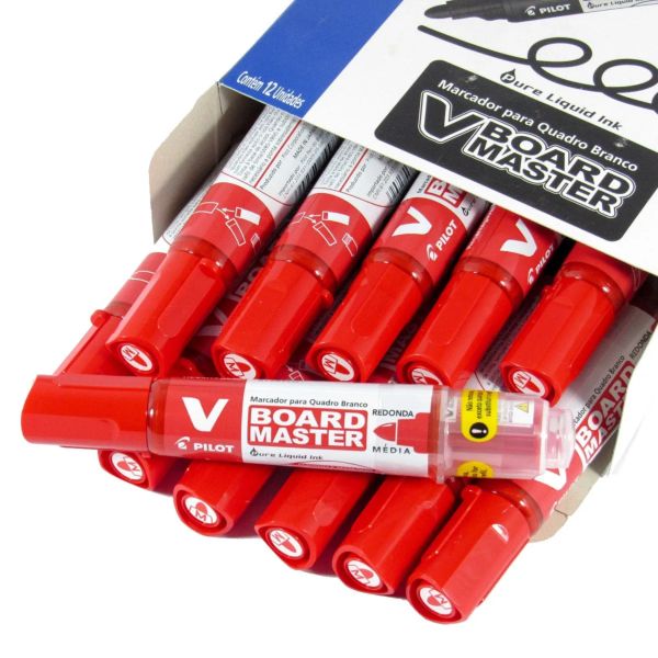 Pincel Quadro Branco Pilot Ponta Substituível Vermelho CX C/12 UN