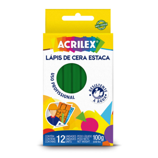 Lápis de Cera Acrilex Estaca 09110 Verde Bandeira PCT C/12 UN