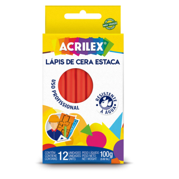 Lápis de Cera Acrilex Estaca Vermelho CX C/12 UN
