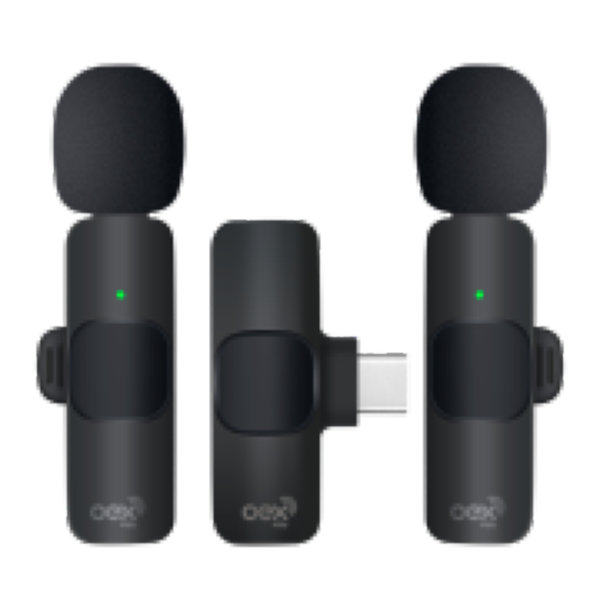 Microfone Sem Fio OEX Lapela com 2 Transmissores Tipo-C MK307 Preto 1