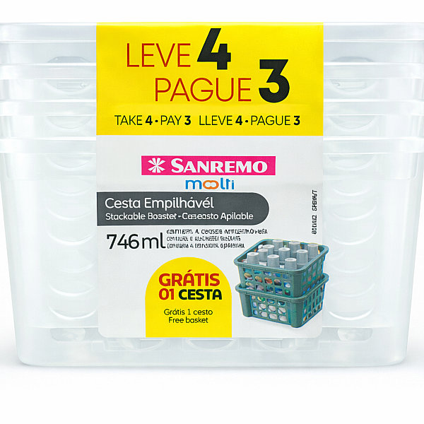 Cesta de Plastico Sanremo Moolti 746ml L4P3 13,5X13,1X9,5cm Transparen