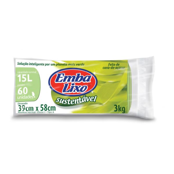 Saco de Lixo Embalixo Sustentável 15L Verde 39x58cm PCT C/60 UN