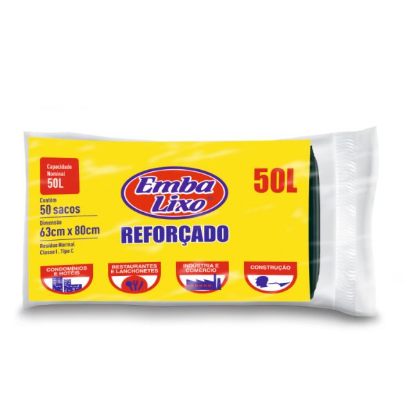 Saco de Lixo Embalixo Profissional Reforçado Preto 50L 63cmx80cm PCT C