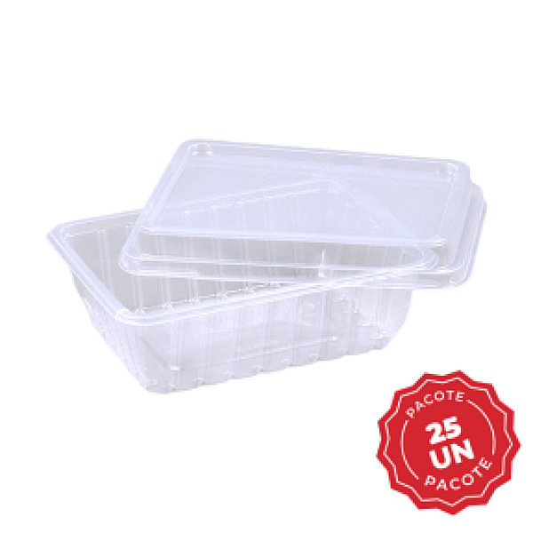 Kit Pote e Tampa Copaza de Plástico Retangular PP 750ml PCT C/25 UN