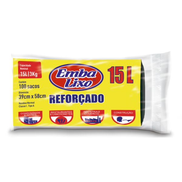 Saco de Lixo Embalixo Profissional Reforçado Preto 15L 39x58cm PCT C/1