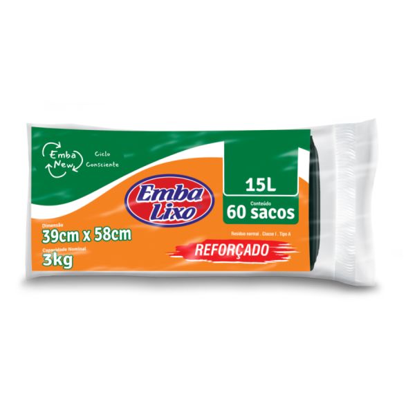 Saco de Lixo Embalixo Reforçado Wecycle Preto 15L 39x58cm PCT C/60 UN