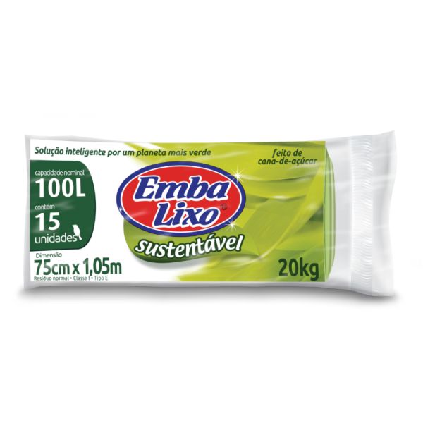 Saco de Lixo Embalixo Reciclado Plus 100L Azul 75x105cm PCT C/15 UN