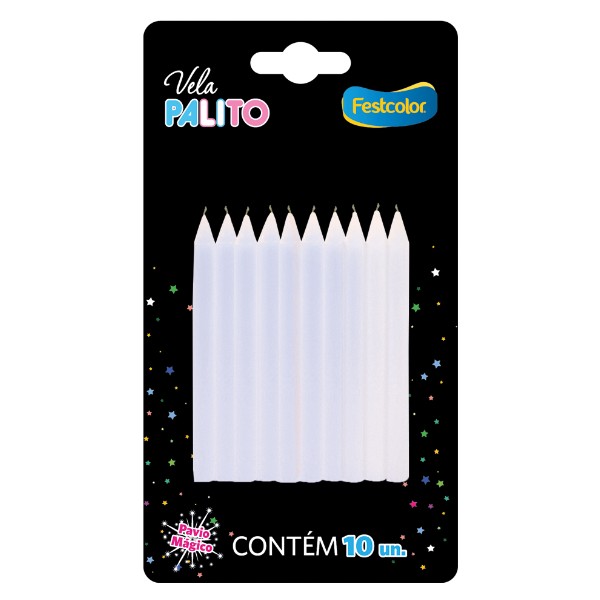 Vela Palito Festcolor Branca PCT C/ 10 UN