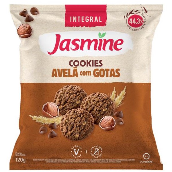 Cookie Integral Jasmine Avelã e Gotas Chocolate 120g 1 UN