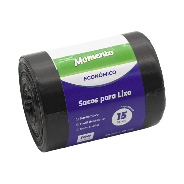 Saco para Lixo Momento 15L 38x58cm Preto PCT C/100 UN