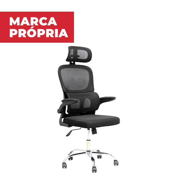 Cadeira para Escritorio Gimba com Encosto p/Cabeça e Braço Reclinável Tela Preta 1 UN