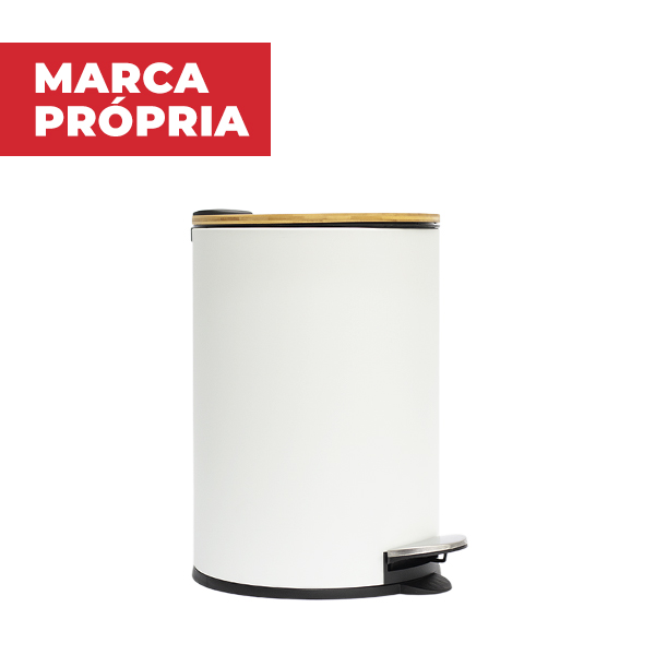Lixeira Metalica Redonda Gimba com Tampa de Bambu 20L Branca 1 UN