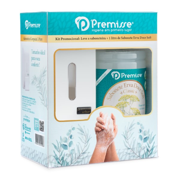 Kit Saboneteira e Sabonete Premisse Liquido Erva doce Suave Branco 1 U
