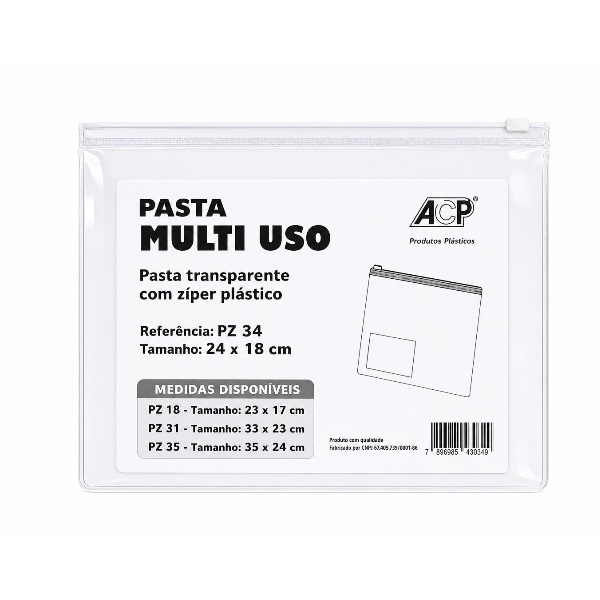 Pasta Multiuso ACP com Zíper 240x180mm Cristal 1 UN