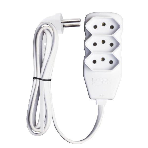 Extensão Elétrica Force Line Bivolt 10AMP 3 Tomadas 1mt Ref:0180200594 Branca 1 UN