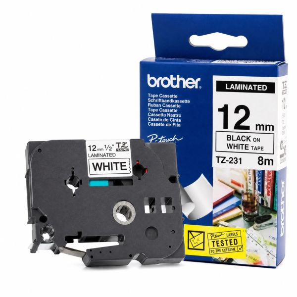 Fita para Rotulador Brother TZE-231 12mm 8m Preto e Branco 1 UN