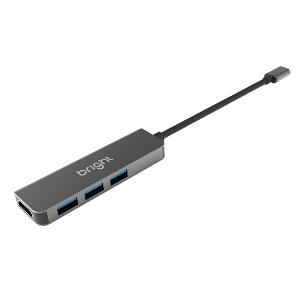 Hub Bright USB Tipo-C com 3 Portas USB 3.0 Preto 1 UN