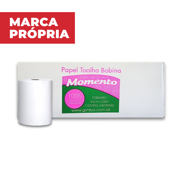 Papel Toalha Bobina Momento Auto Corte 20cm x 200m CX C/6 RL
