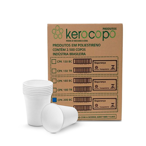 Copo Descartável Kerocopo 200ml Branco CX C/2500 UN