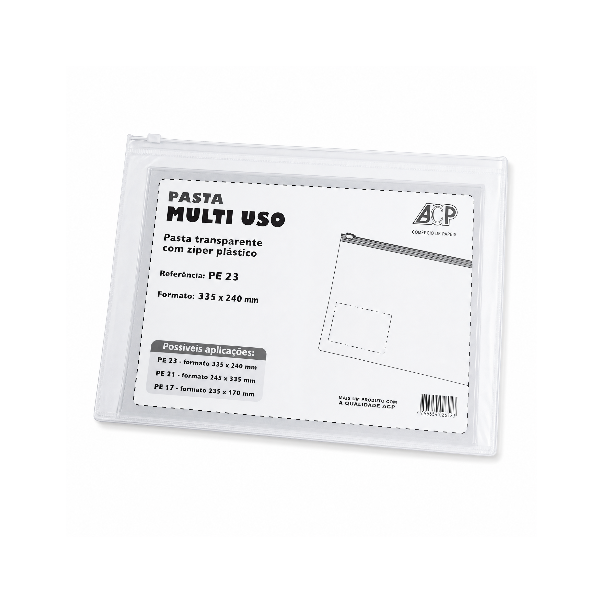 Pasta Multiuso ACP com Zíper 330x240mm REF:PZ-32 Plastico Transparente