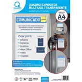 Expositor Quadro de Aviso Multiuso 210x300x5mm Cristal 1 UN Plascony