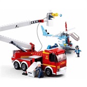 Blocos Caminhão de Bombeiro com Plataforma + Helicóptero 394 Peças BR824 1 UN Multikids